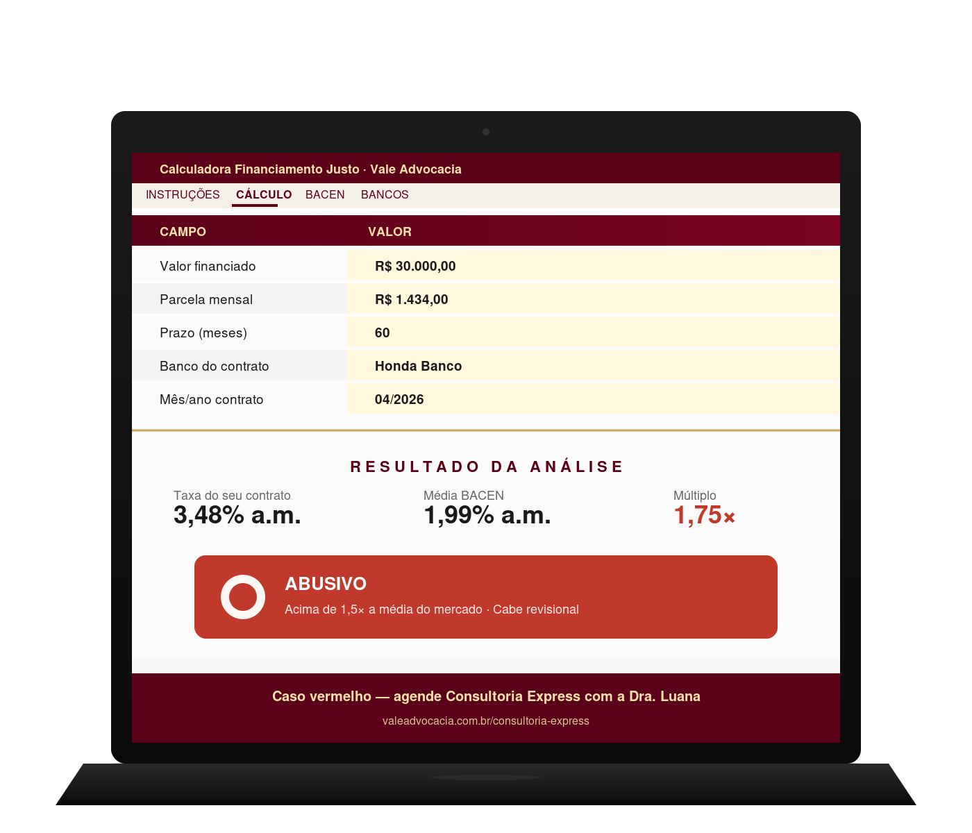 Mockup da Planilha Calculadora de Juros Abusivos